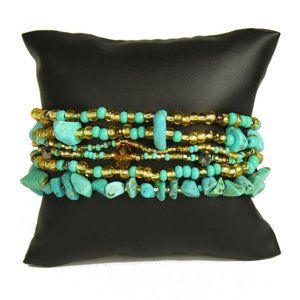 Czech Glass Bead TURQUOISE, GOLD Bracelet